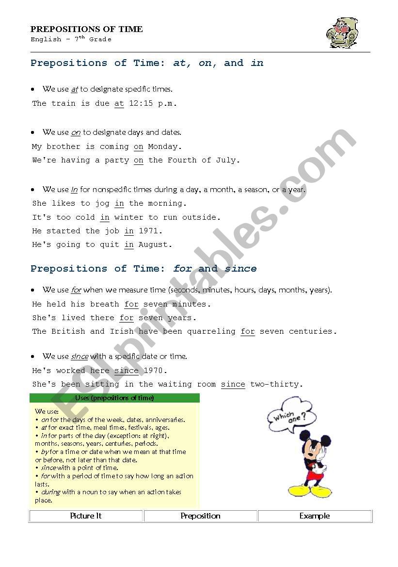 Prepositions of time  worksheet