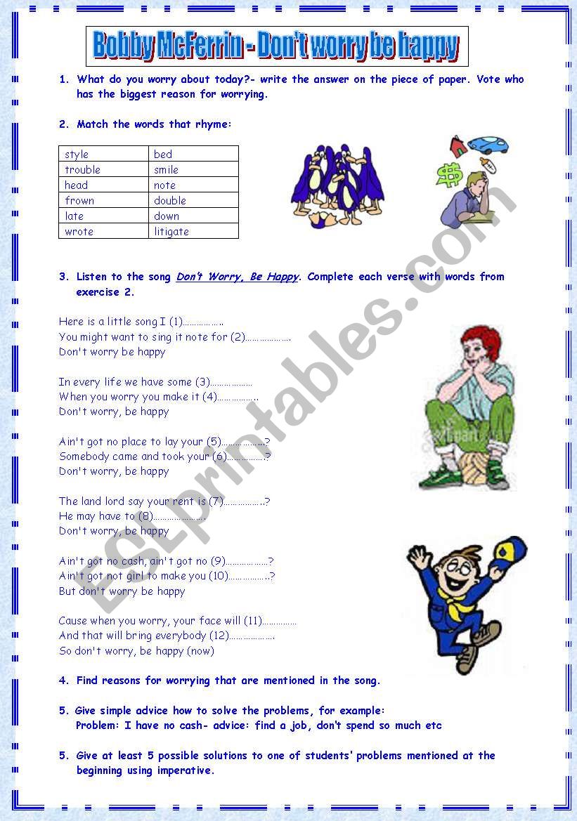 Don´t Worry Be Happy by Bobby McFerrin with teacher´s guide Don´t Worry Be Happy by Bobby McFerrin with teacher´s guide