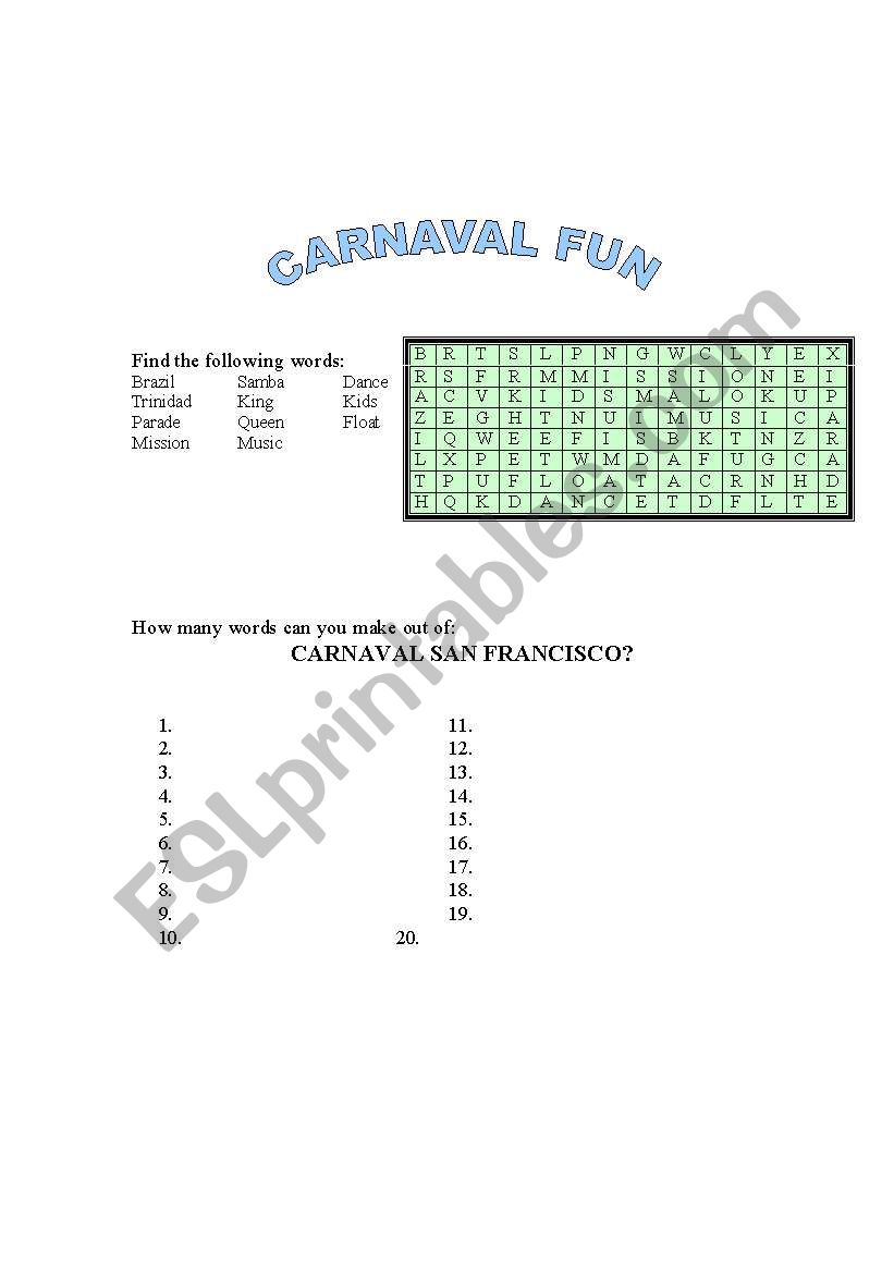 CARNIVAL FUN worksheet