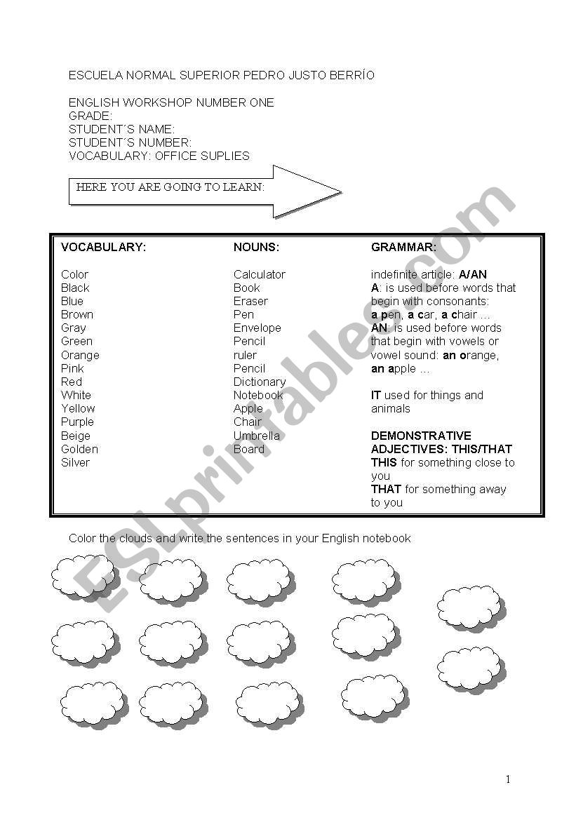 office supplies worksheet