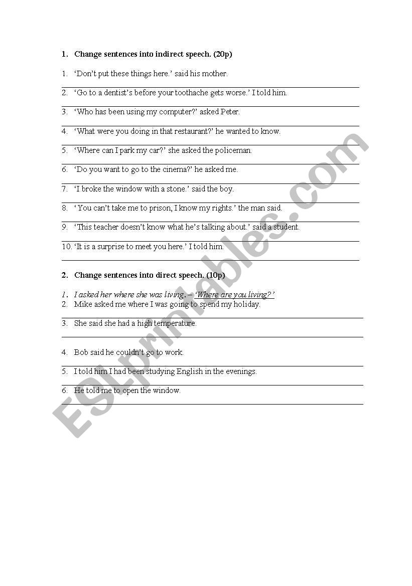 Indirect Speech, reported speech