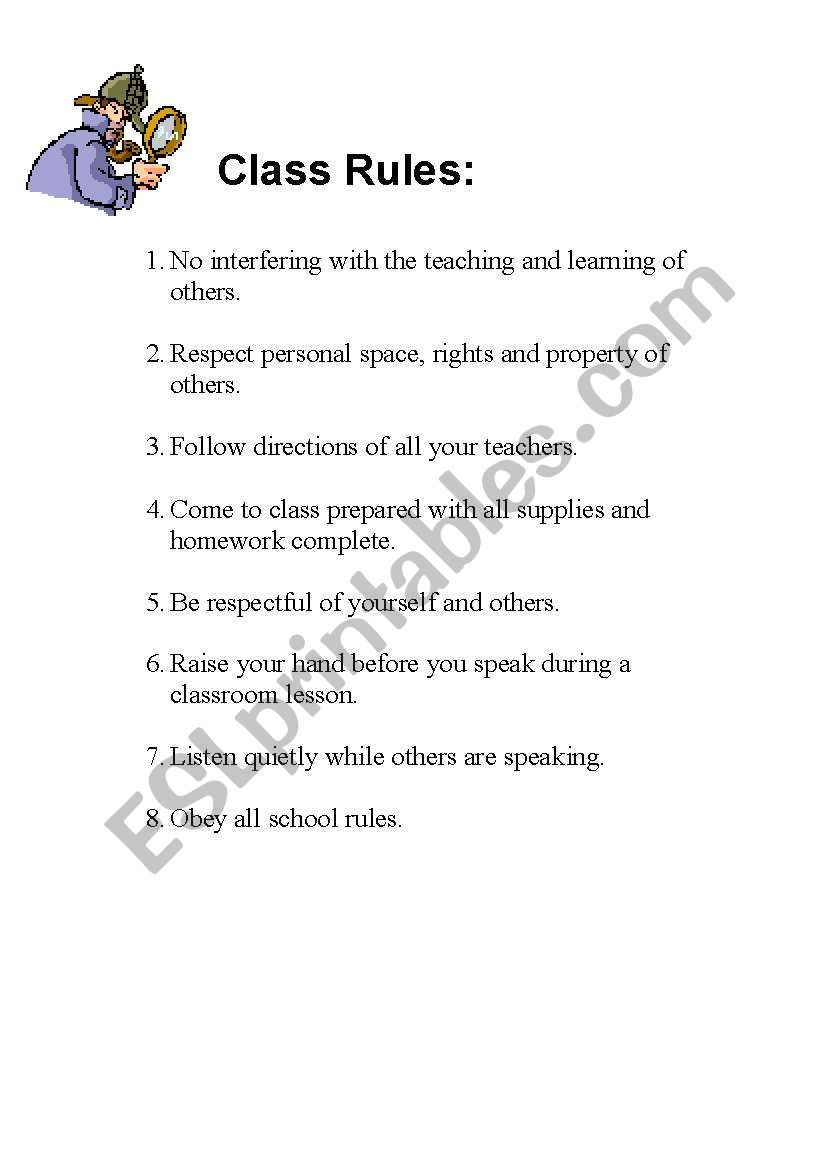 Class Rules worksheet