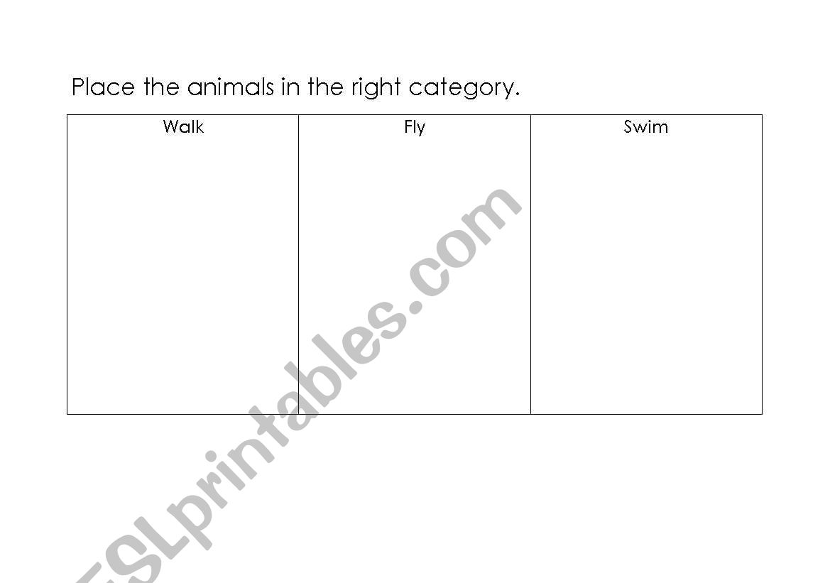 Walk, Fly, Swim worksheet