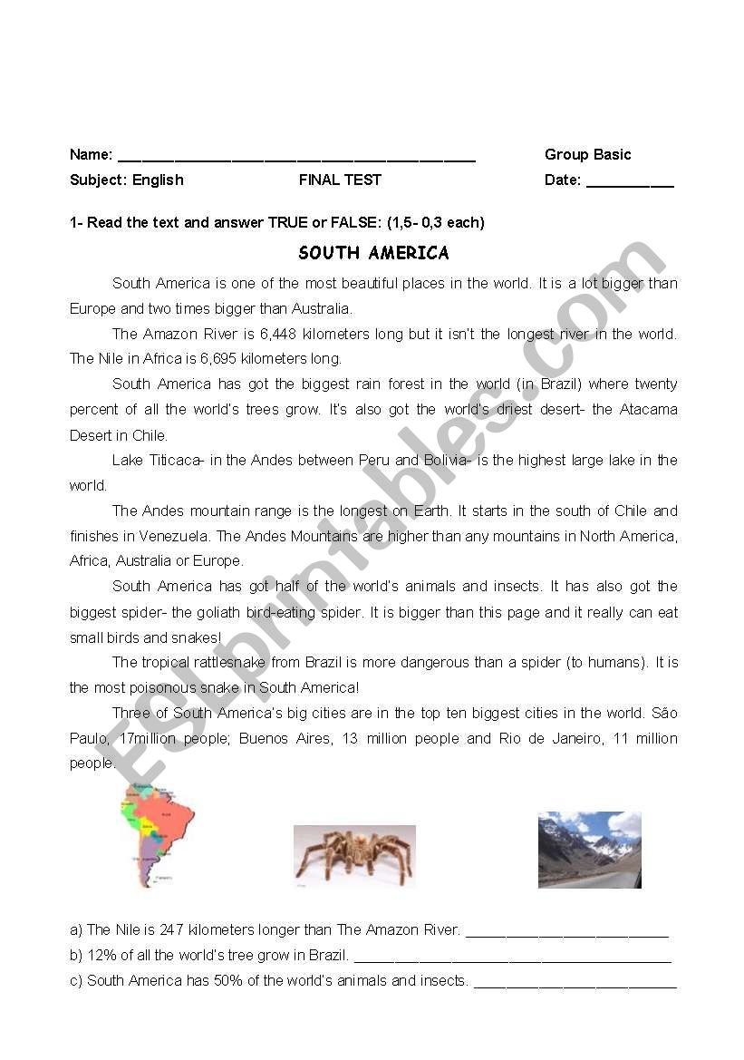 Final test- basic course worksheet