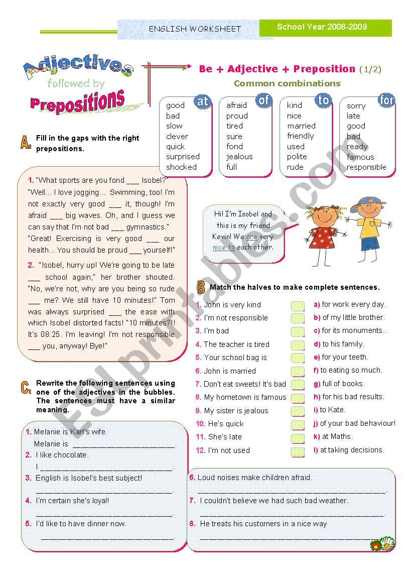 Adjectives followed by Preposition  - (1) common combinations with 
