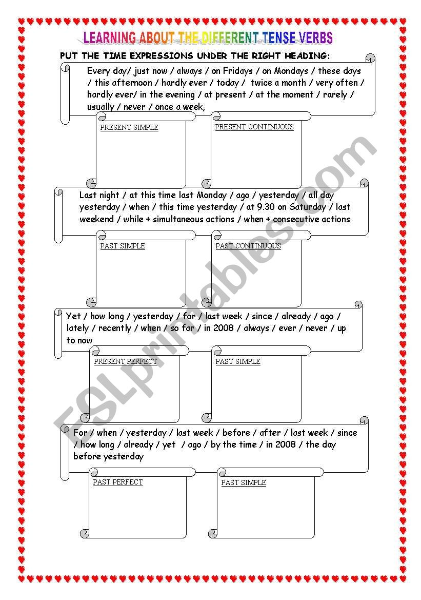 LEARNING ABOUT VERB TENSES worksheet