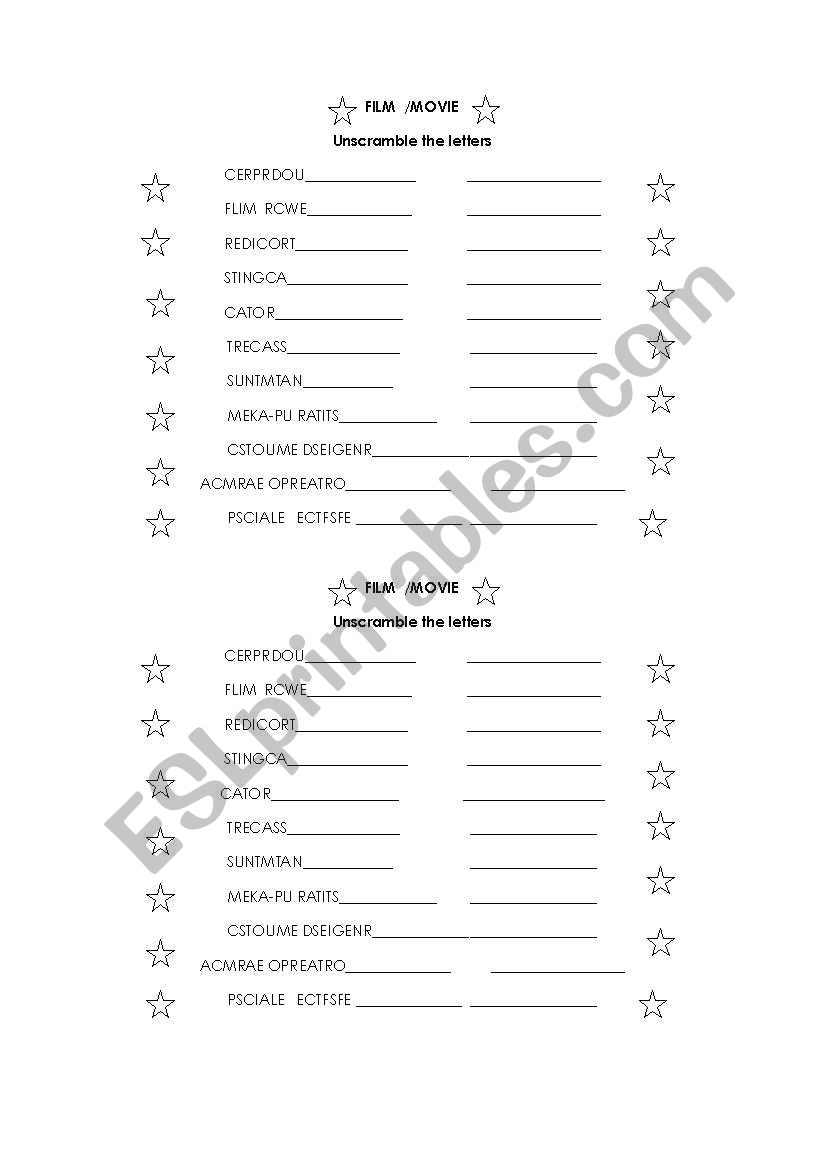 FILM vocabulary worksheet