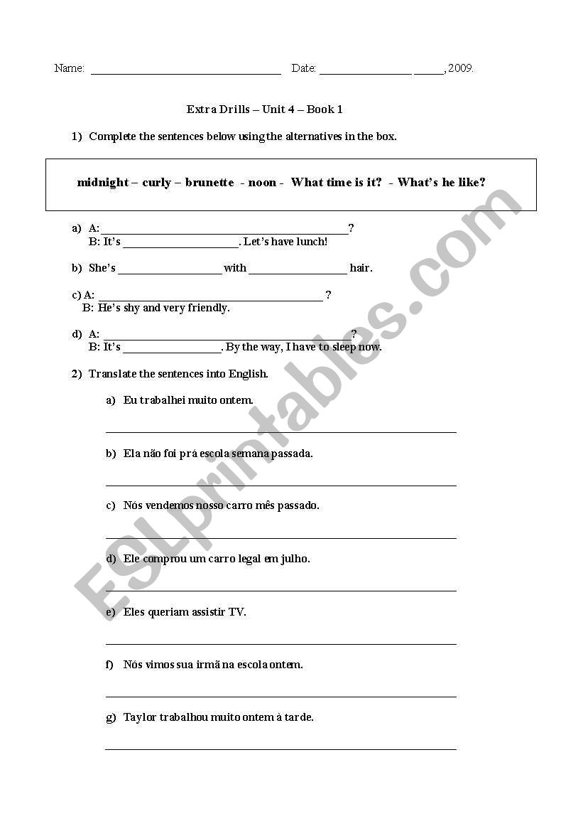Simple Past, Verb to be, varied expressions and dialogues