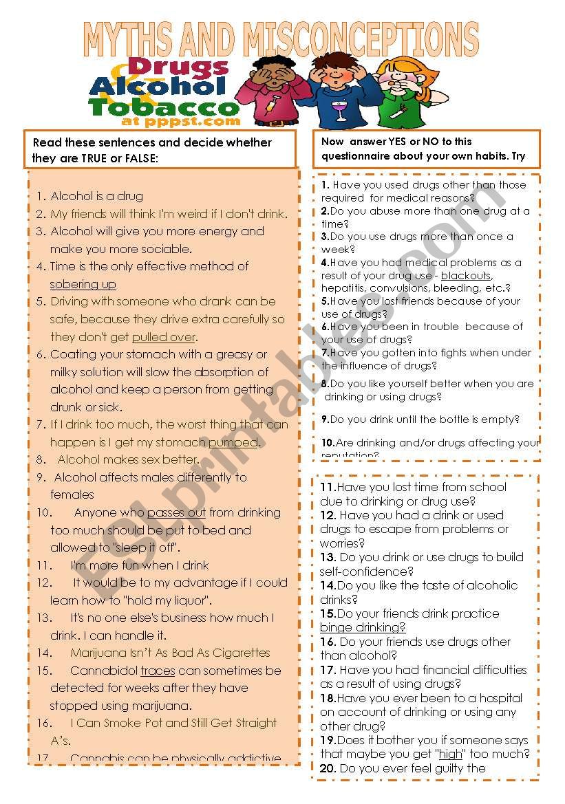 Myths on drugs. Reading worksheet