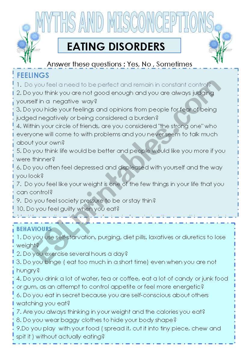 Eating disorders.Reading worksheet