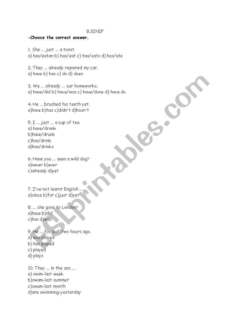 perfect tense worksheet