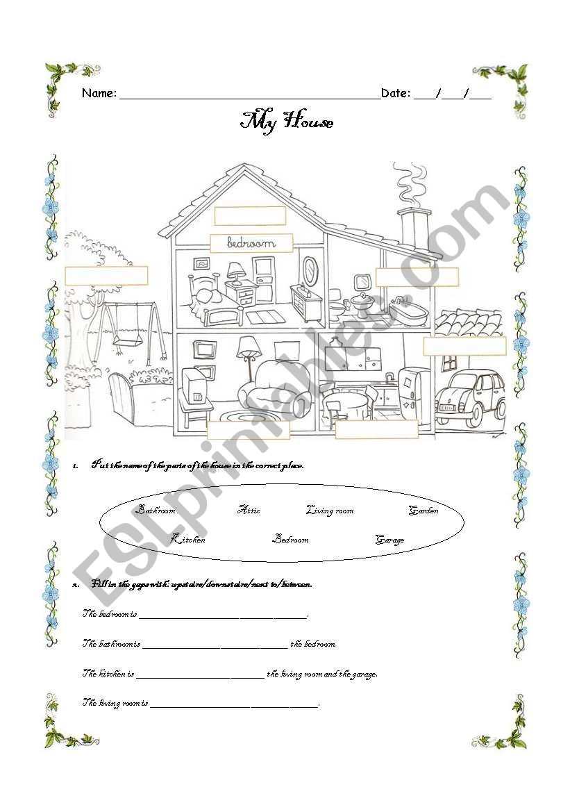 Parts of the house worksheet