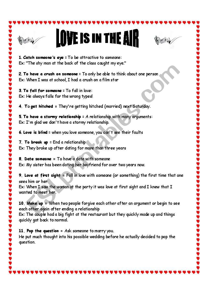 love is in the air worksheet