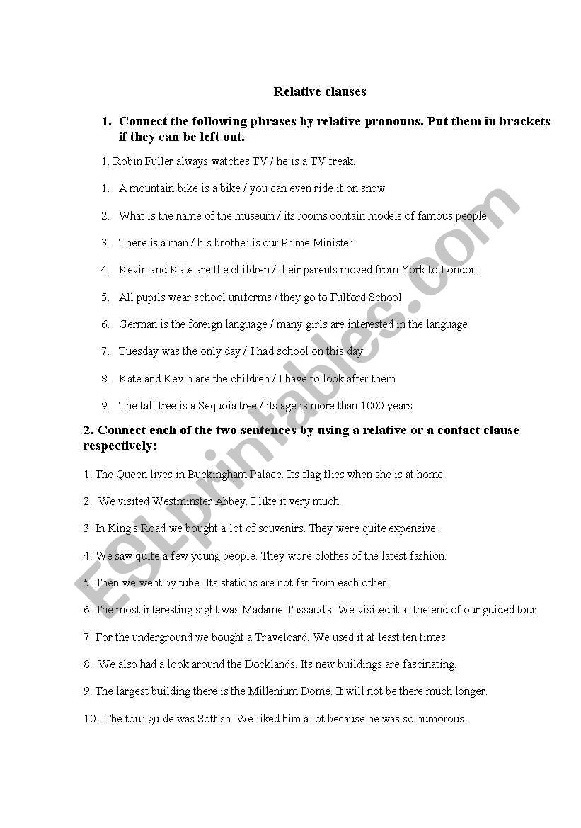 Relative clauses worksheet