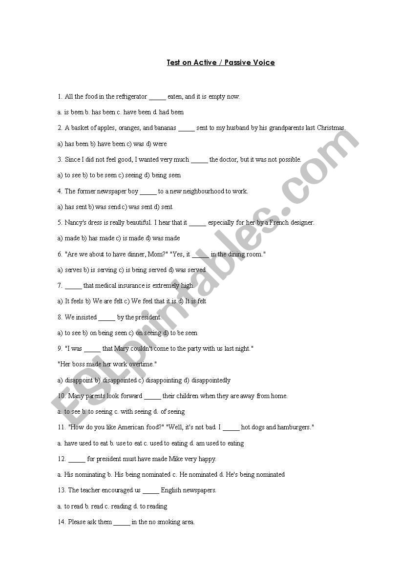 Active/passive voice worksheet