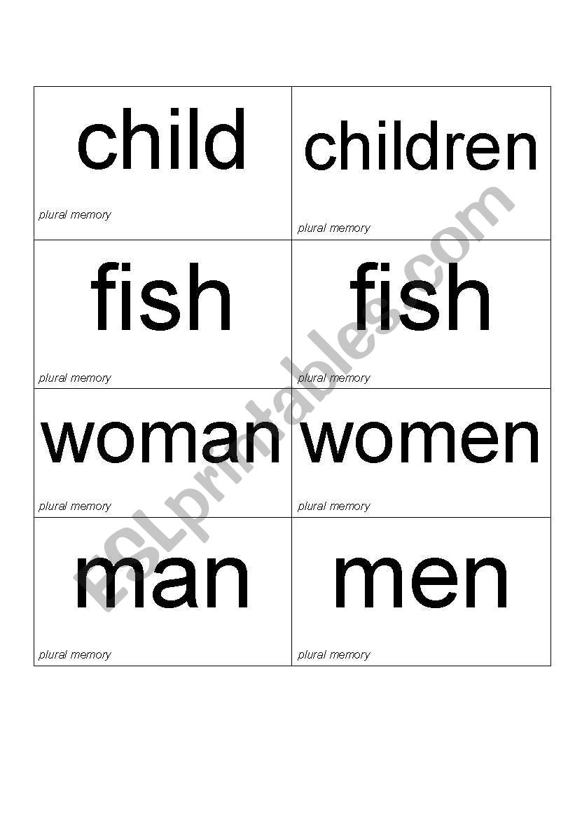 Plural noun memory game worksheet