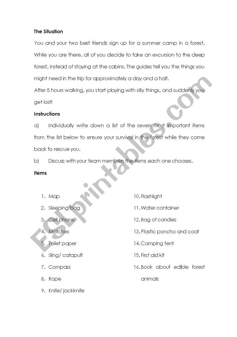 Children in the forest worksheet