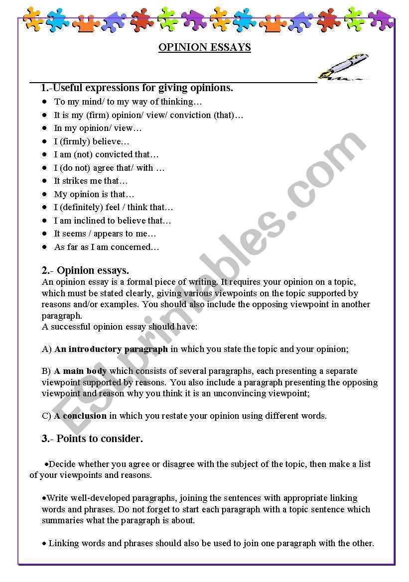 Opinion essays worksheet