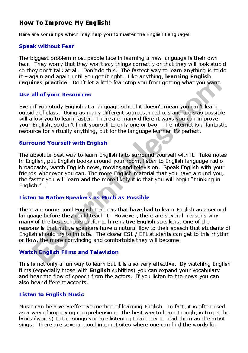 How to Improve your English worksheet