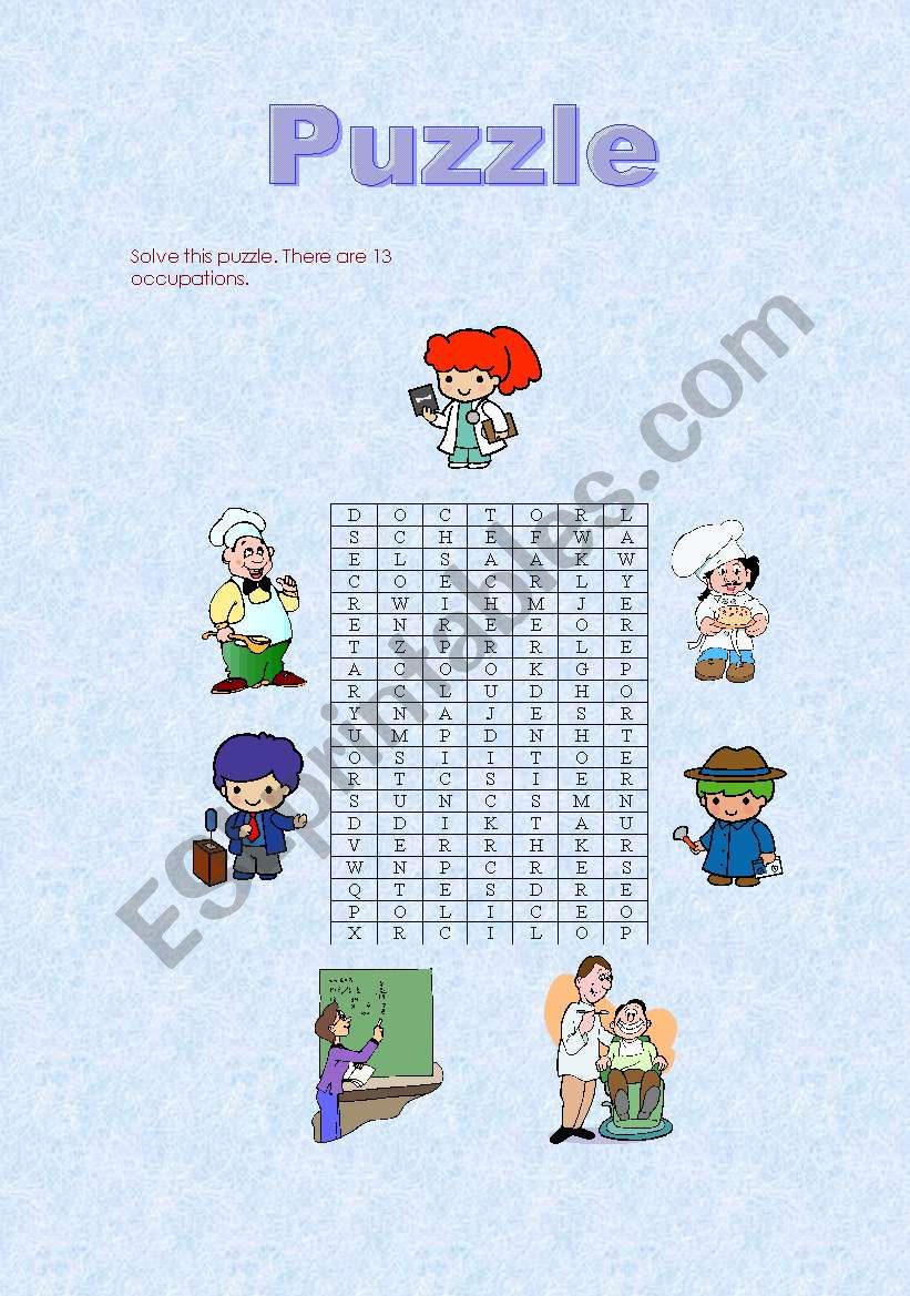 Puzzle about occupations worksheet