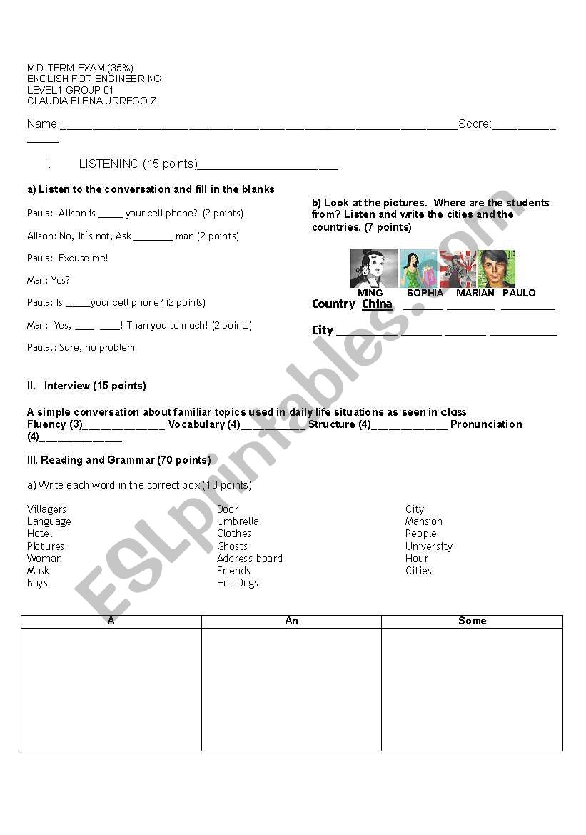 Evaluation worksheet