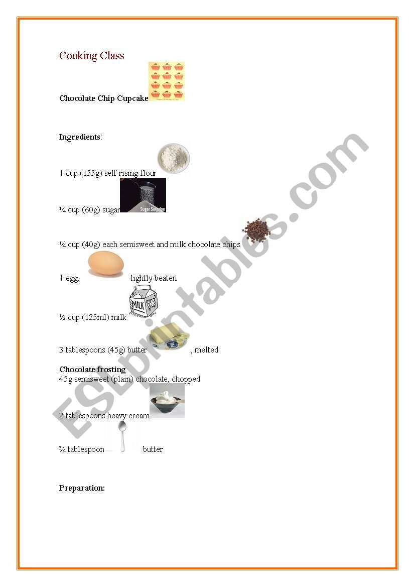 Cooking - Cupcakes worksheet