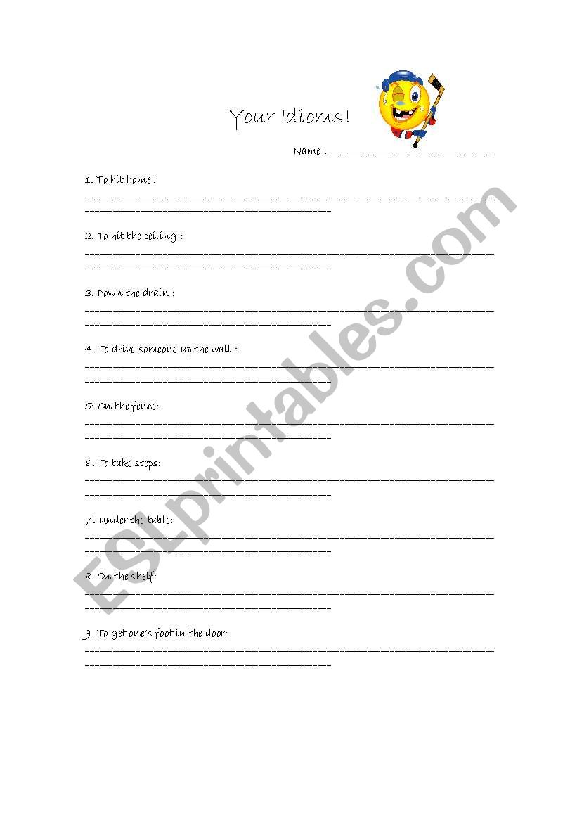 list of idioms worksheet