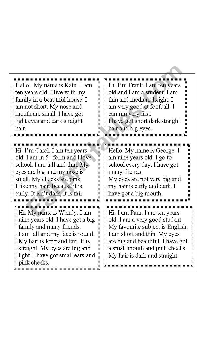 cards with information worksheet