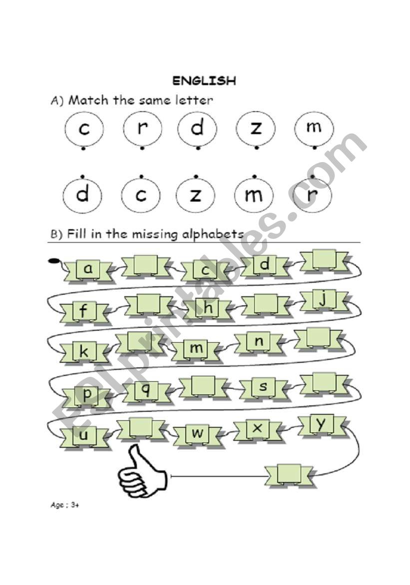 English worksheets Recognizing Alphabets