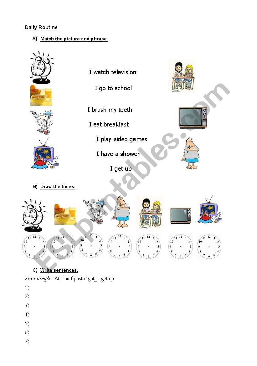 Daily Routine worksheet worksheet