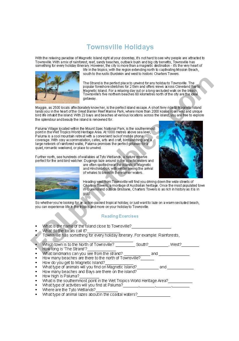 Reading Activity about Townsville Australia