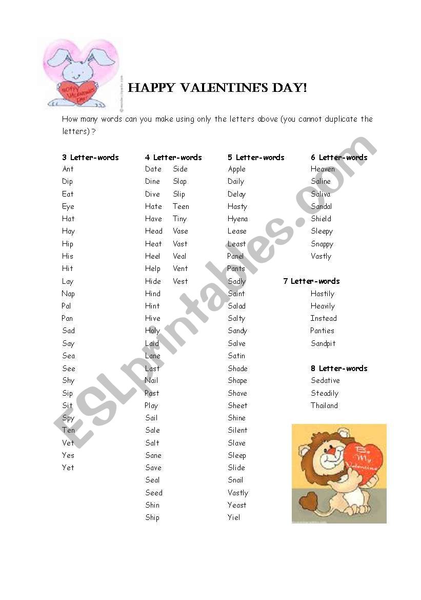 Words within words worksheet