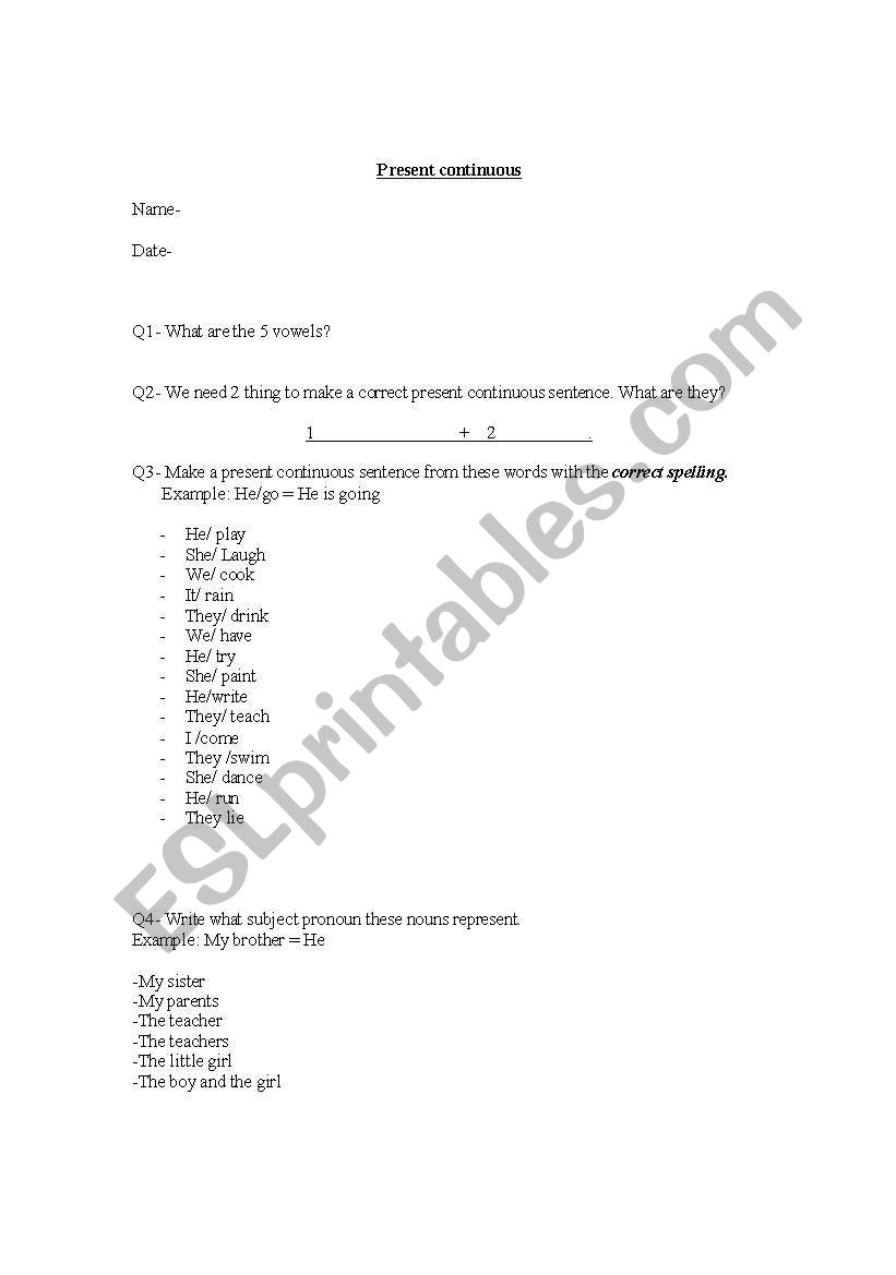 Present continuous worksheet