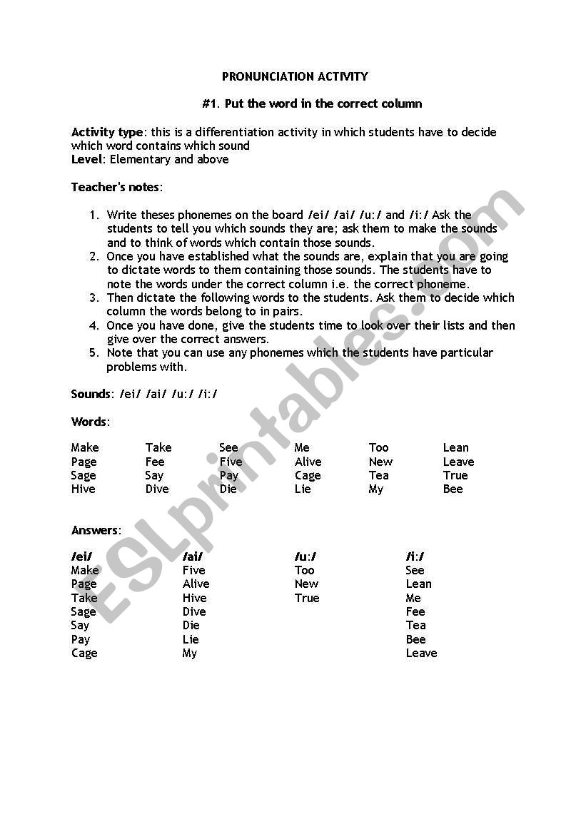 activity worksheet