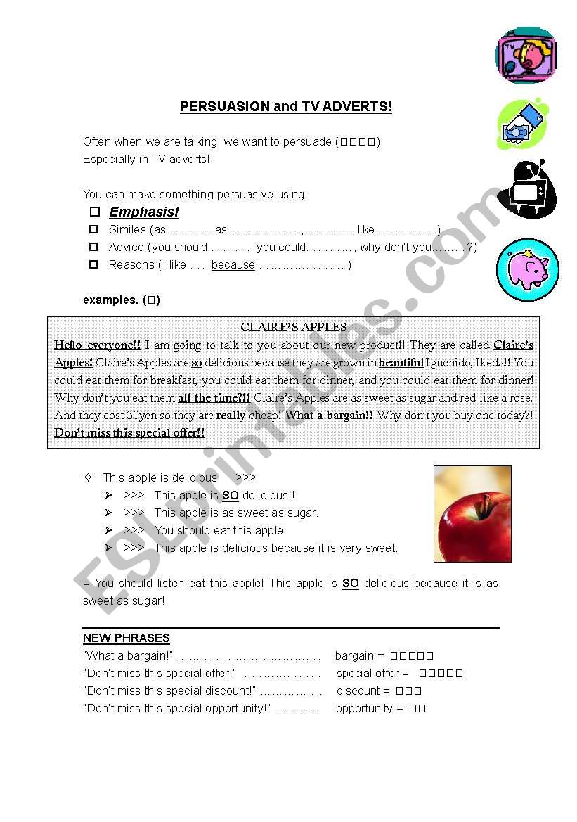 TV Advert - Persuasion worksheet