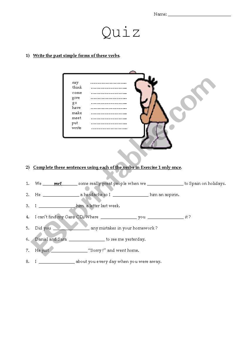 Quiz Past Simple worksheet