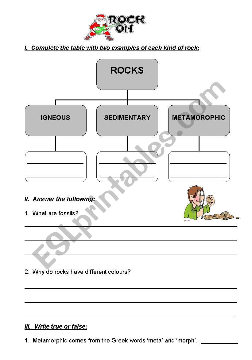Rocks worksheet