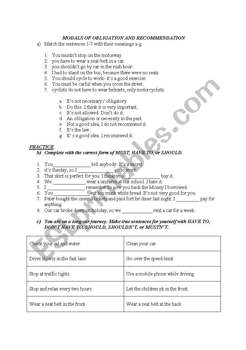 modals worksheet