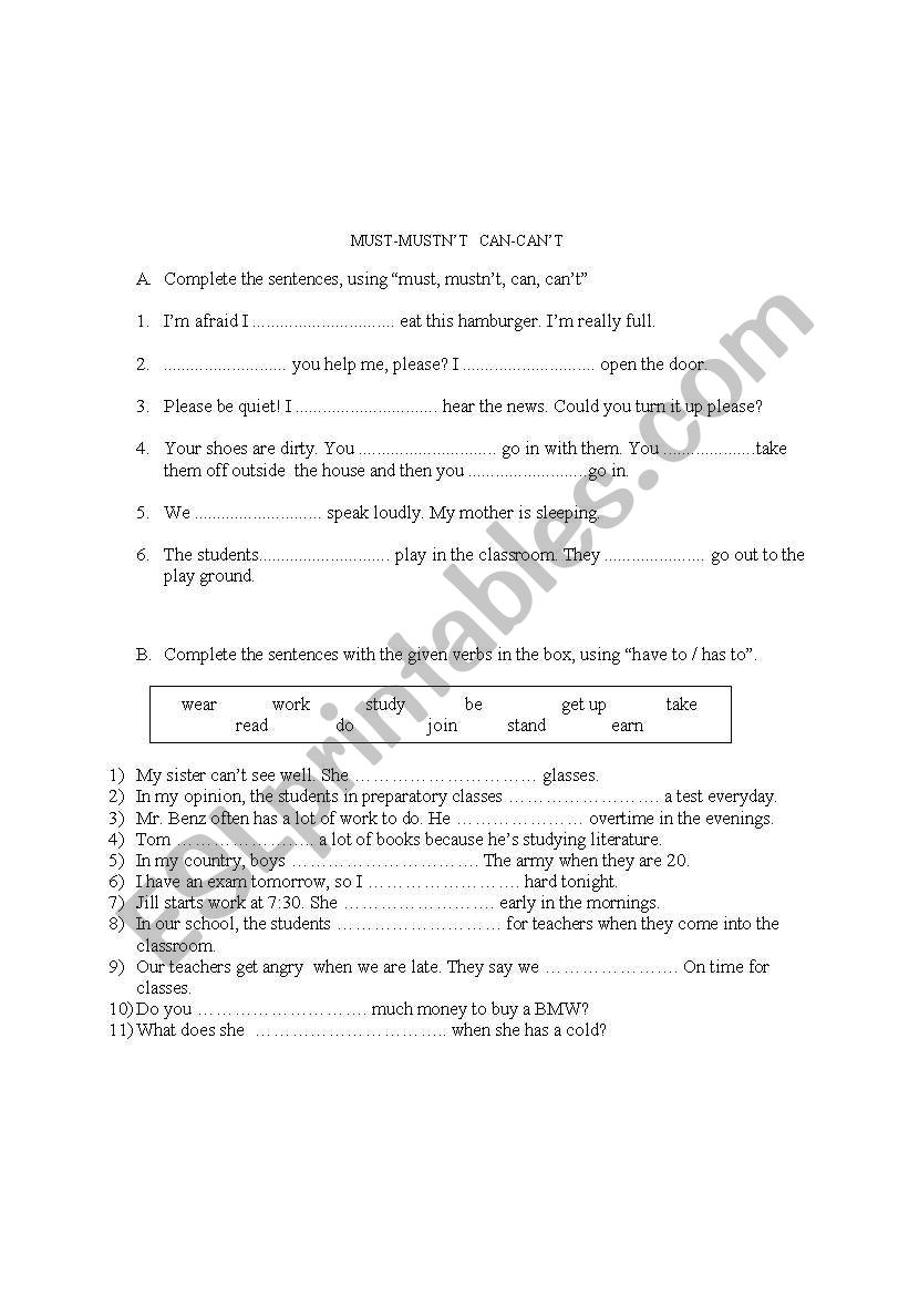 modals worksheet