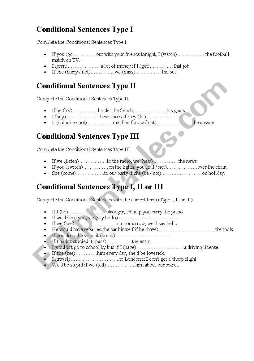 Conditional Sentences Test worksheet