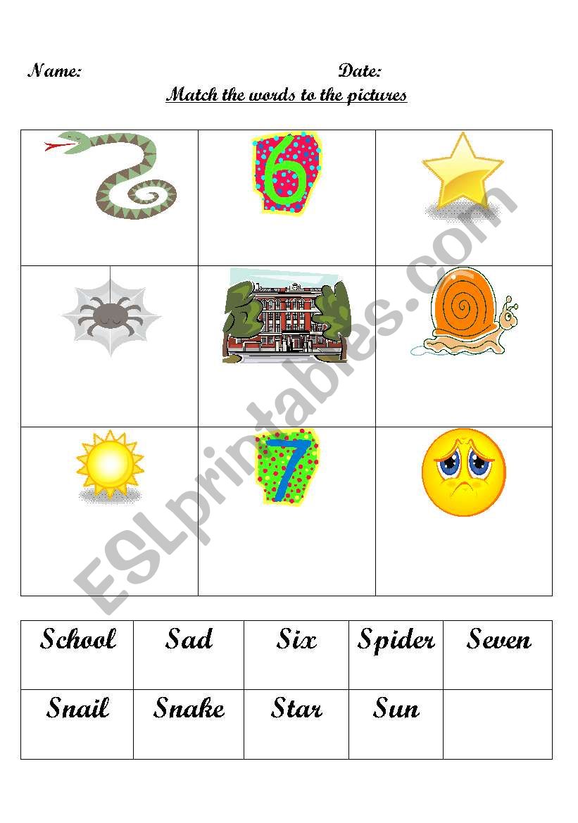 First sound S word match worksheet