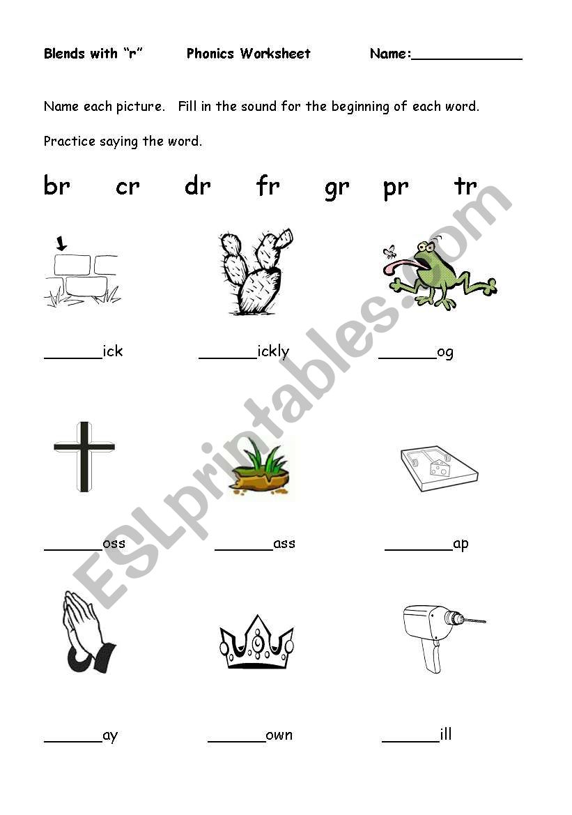 Blends with r worksheet