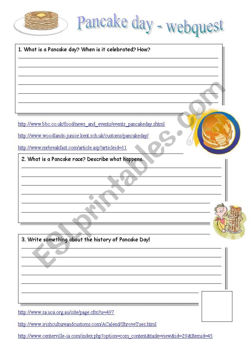 PANCAKE DAY WEBQUEST worksheet