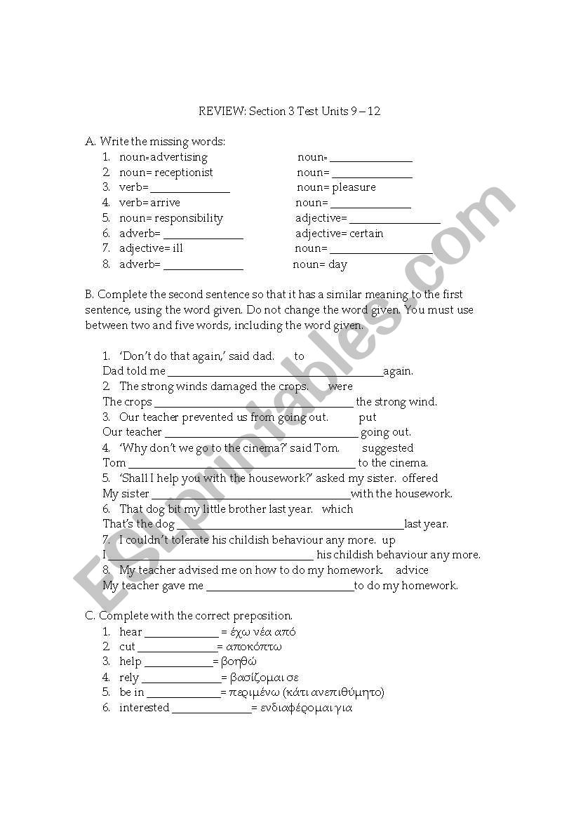 grammar review worksheet