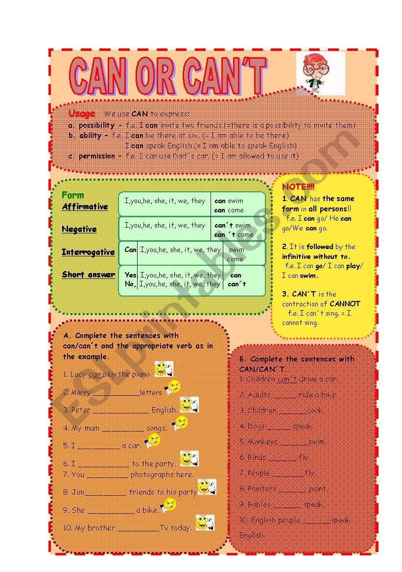 Can or Cant worksheet