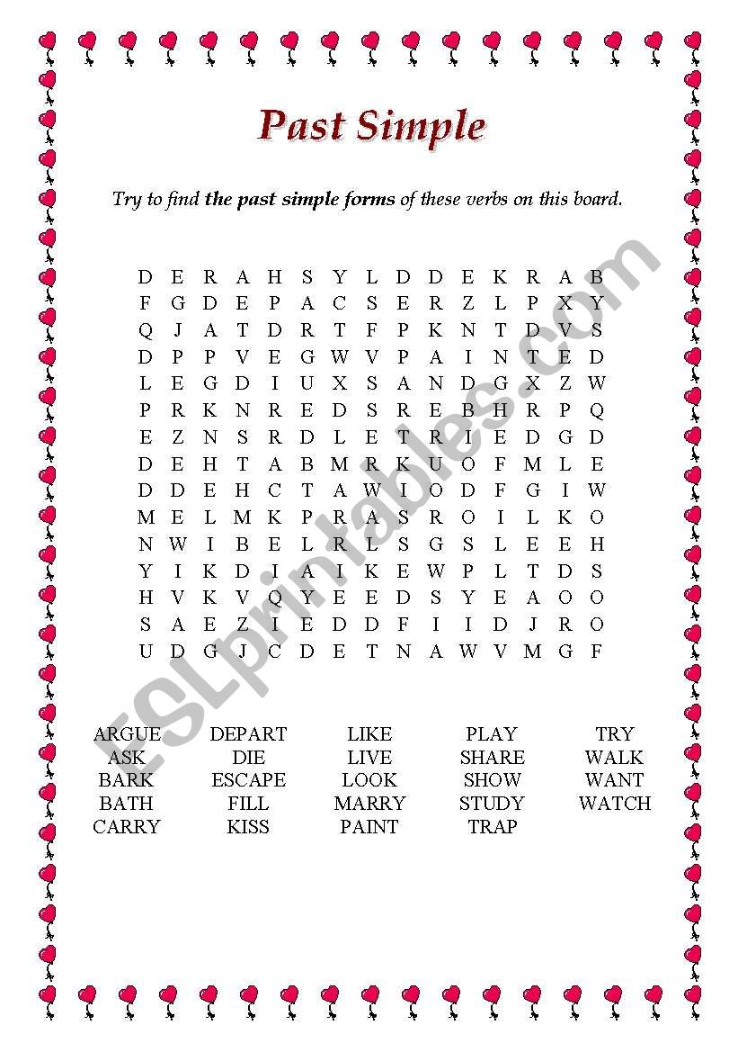 Past Simple Wordsearch worksheet
