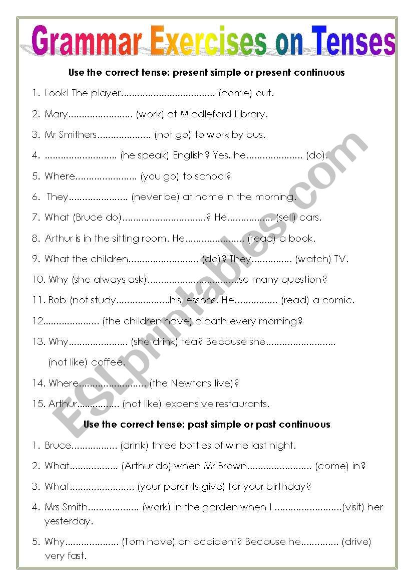 Grammar Exercises on Tenses worksheet