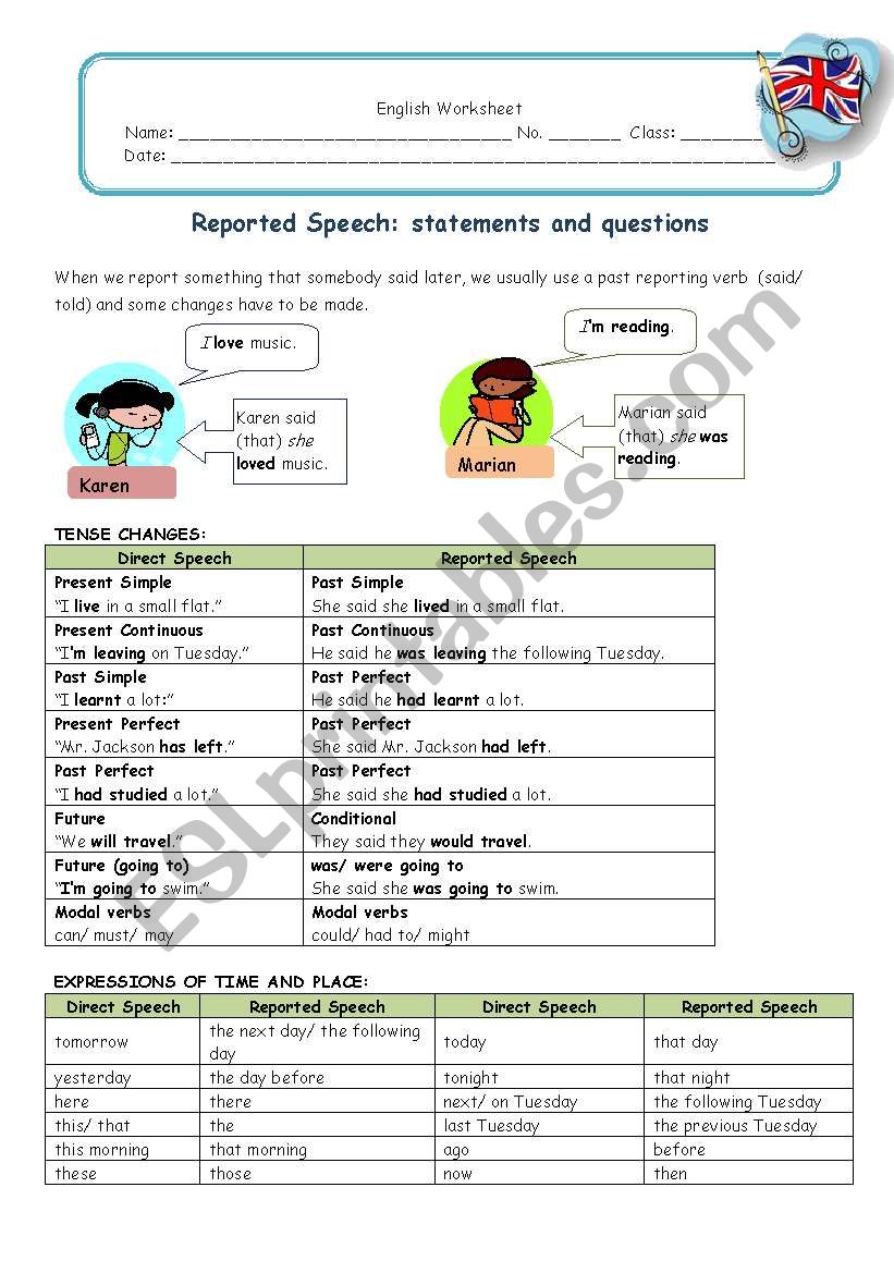 Reported Speech worksheet