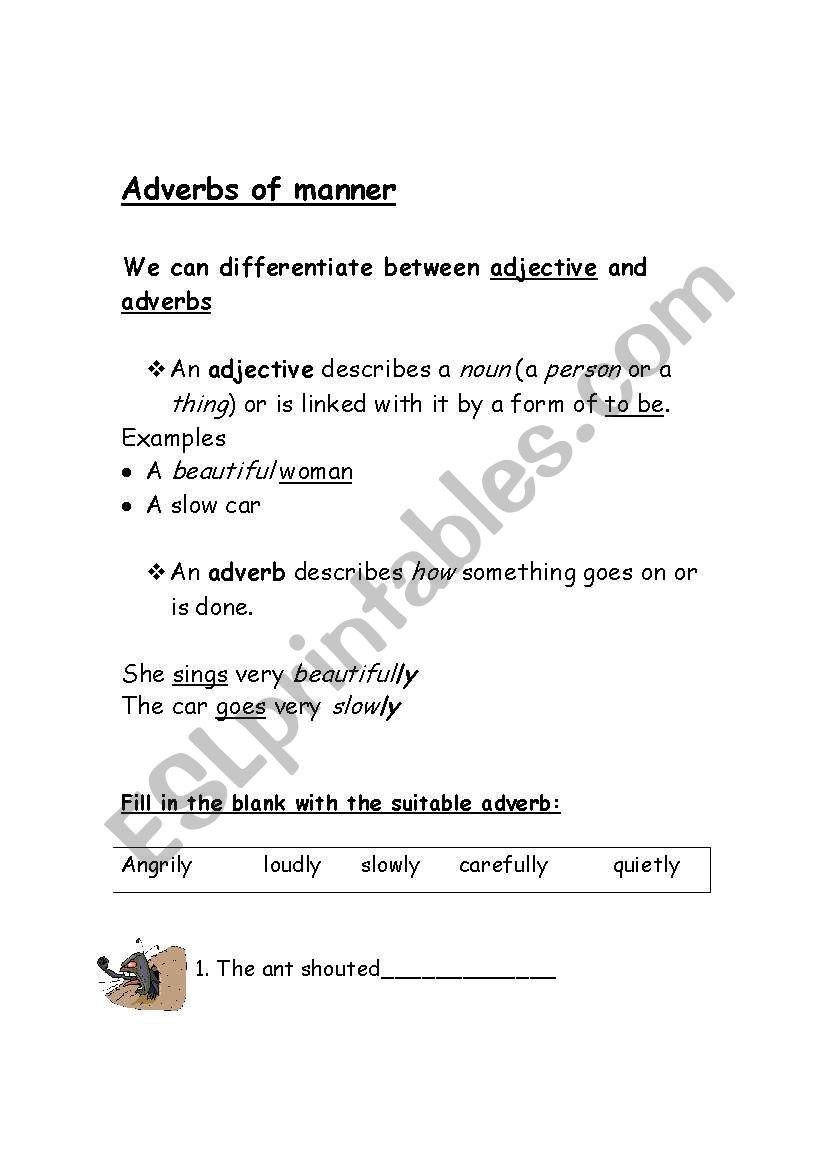 Adverbs of manner worksheet