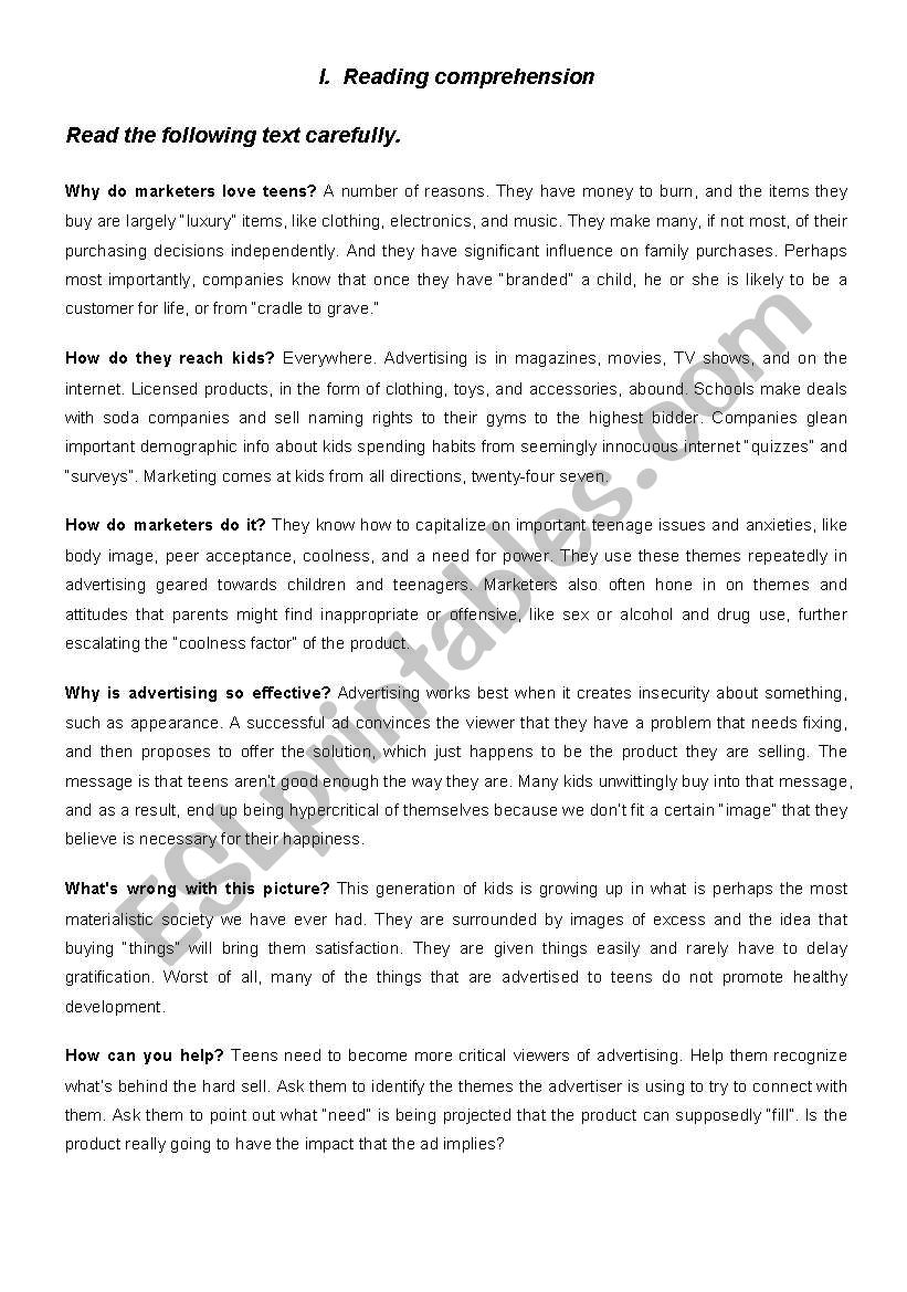 Advertising and consumerism worksheet